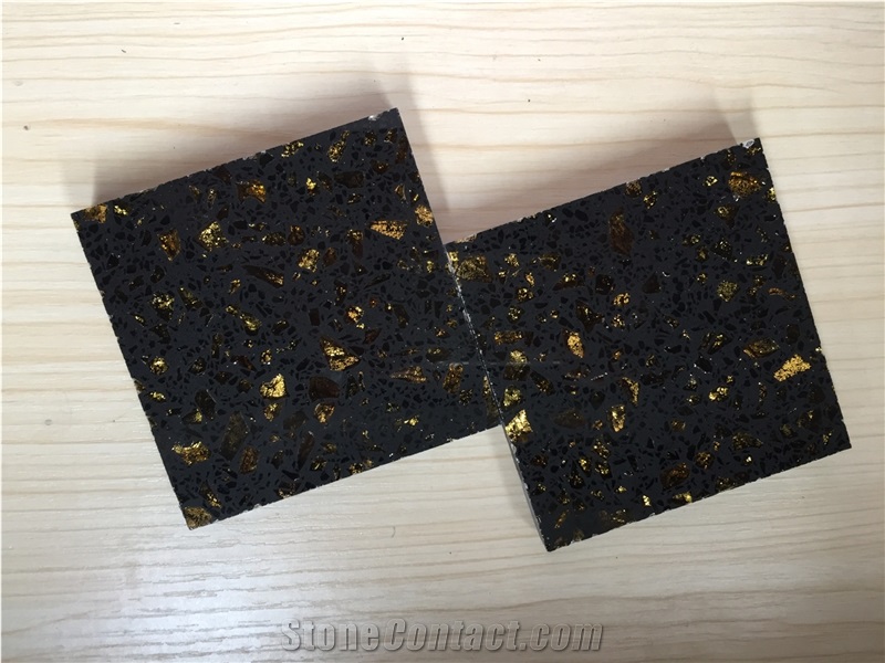 Building Material Engineered Black Golden Series Quartz Stone Non-Porous Surface and Unique Blend Of Beauty and Easy Care for Multifamily/Hospitality Projects