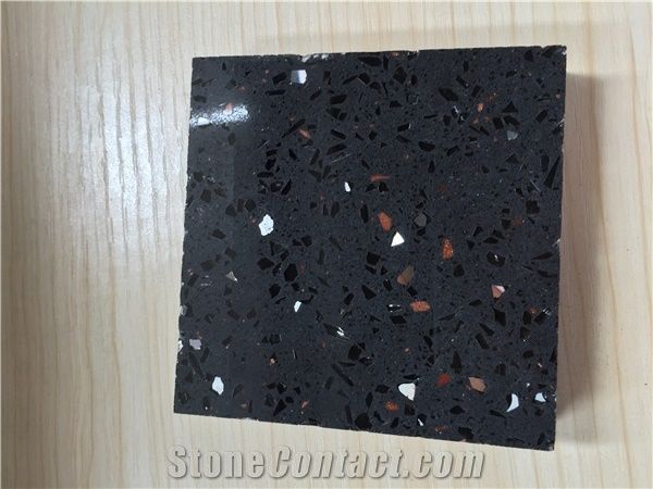 China Black Zircon Engineered Corian Stone Slabs Tiles Resistant