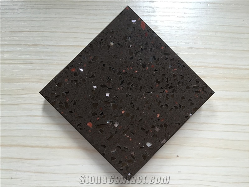 China Brown Zircon Series Quartz Stone Slab,Normally Produced Size 118*55 and 126*63,For Vanity Surround,Round Table Top,Kitchen Countertop,Top Quality and Service,More Durable Than Granite