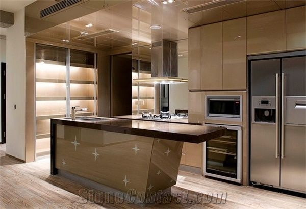 China Bst Engineered Black Quartz Stone Kitchen Countertop And