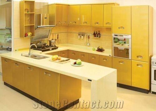 China Pure White Corian Quartz Stone Prefabricated Kitchen Countertop Solid Surface with Various Customized Edges Non-Porous More Durable Than Granite Directly from China Manufacturer at Good Price