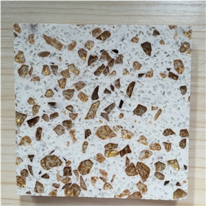 Enviroment-Friendly & Safety Quartz Stone Slabs and Tiles, Golden Series in Standard Size 3000*1400mm and 3200*1600mm with Thickness 12/15/20/25/30mm for Kitchen Countertop More Durable Than Granite
