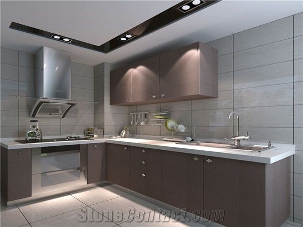 Luxury and Exquisite Design Of China Pure White Manmade Quartz Stone Kitchen Countertop,Non-Porous, Easy Maintenance More Durable Than Granite from China Manufacture at Cheap Price Thickness 2/3cm, Wh