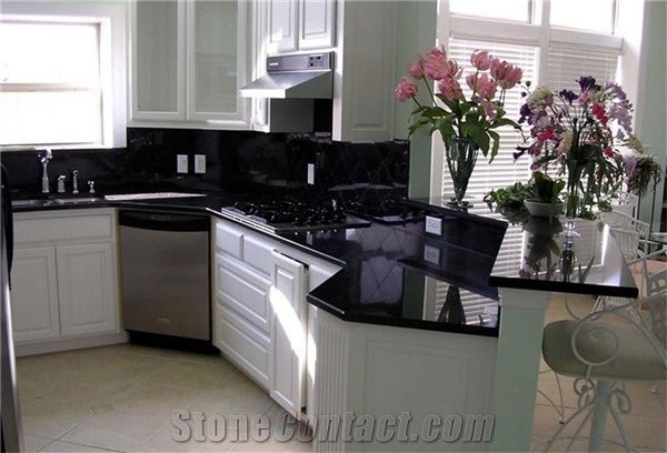Luxury Interior Design With Black Quartz Stone Solid Surface