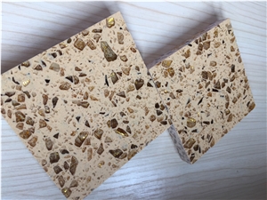 Safe and Stylish Cut to Size Quartz Stone Golden Series for Kitchen Counter Top Vanity Top Table Top Design More Durable Than Granite Thickness 2cm or 3cm with High Gloss and Hardness