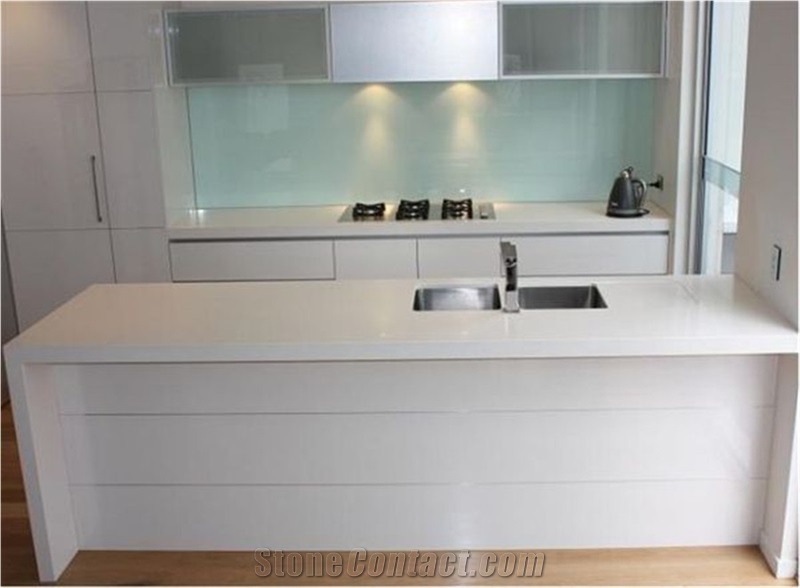 Supply Pure White Quartz Kitchen Countertop with a Sensitive Elegance Directly from China Manufacturer More Durable Than Granite Non-Porous, Anti-Acid