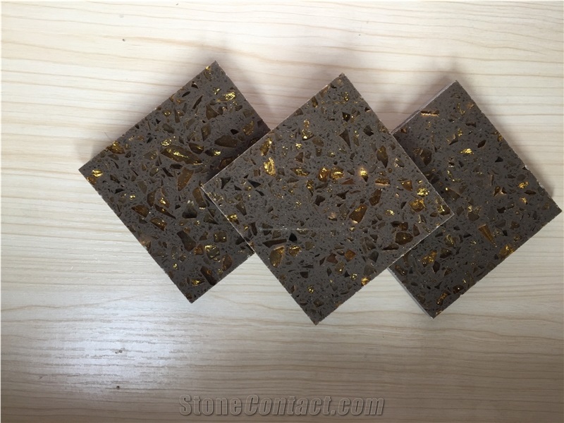 Wholesale Top Quality Man-Made China Brown Quartz Stone Tiles & Slabs,Golden Series Of Bst F0085 More Durable Than Granite,Thickness 2/3cm with the Perfect Final Touch Of Various Edge Styles