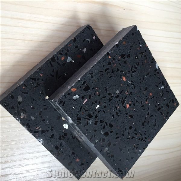 Wholesaler Of China Black Quartz Stone Tiles & Slabs for Kitchen Counter Top and Tabletops Resistant to Stains,Heat and Scratches,Qualified for European Standards,More Durable Than Granite,Thickness 2