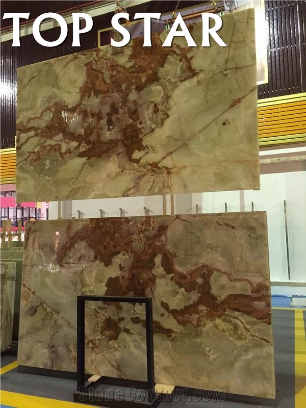 Multicolor Green Onyx Slabs & Tiles, Dark Green Onyx Bookmatched Wall Covering Panel
