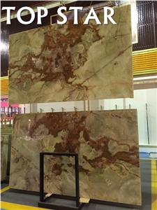 Multicolor Green Onyx Slabs & Tiles, Dark Green Onyx Bookmatched Wall Covering Panel