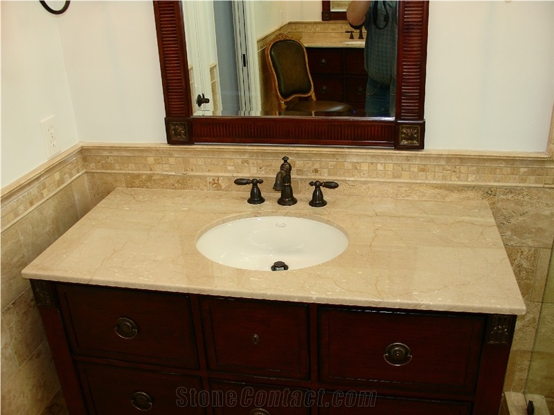 Beige Botticino Classico Marble Bathroom Countertops Vanity Tops