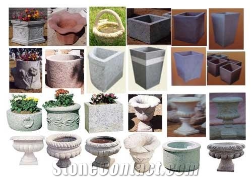 Chinese Granite Of G603, G682, G654 Flower Pots, Natural Stone Outdoor Landscaping Flower Pots / Planter Boxes