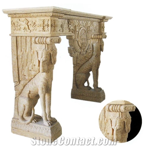 Sunny Beige Light Yellow Marble Carved Fireplace