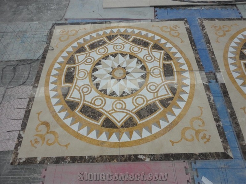 Multicolor Marble Water Jet Roud Square Medallion