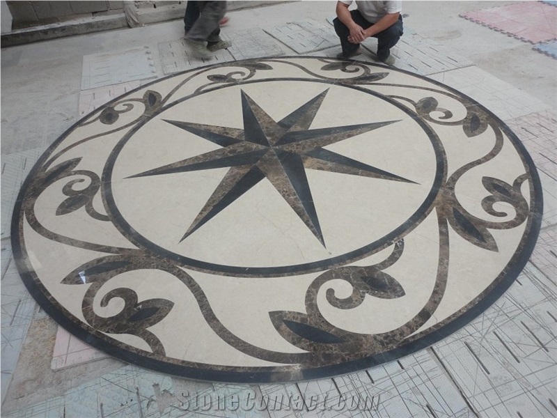 Multicolor Marble Water Jet Roud Square Medallion