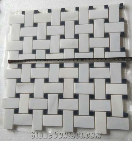 Hot Basketweave White Marble Mosaic, Eastern White Marble Mosaic