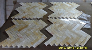 Hot Honey Onyx Polished Wall Herringbone Mosaic Tiles, Yellow Onyx Mosaic