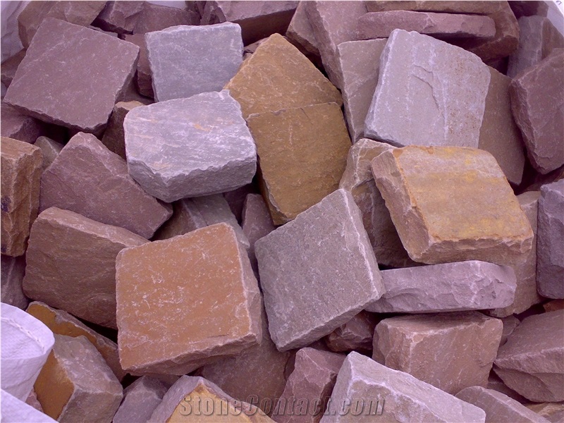 Sandstone Cobbles Ocre,Grey Mixed, Multicolor Sandstone Cube Stones & Pavers