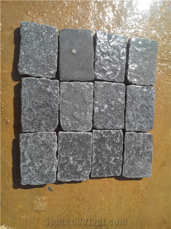 Haldia Black Limestone Tumbled Finish, Limestone Cobbles Black Cube Stone & Pavers
