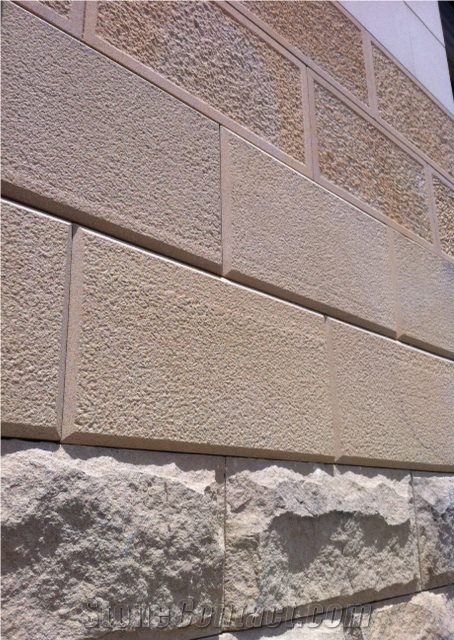 Maroota Sandstone Rustic Cladding to an Exterior Wall, Yellow Sandstone for Building & Walling