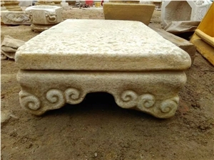 Antique Finish Marble Carving Hostoric Desk Table Bridge Relief, White Marble Sculpture & Statue