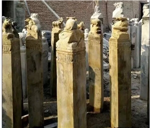 Antique Handstone Carving Columns Pillars, Historical Stone Carving