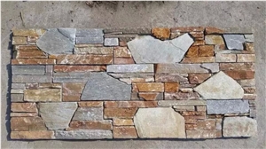 P014 Yellow Slate Rock Face Culture Stone Stacked Stone Cheap Wall Cladding
