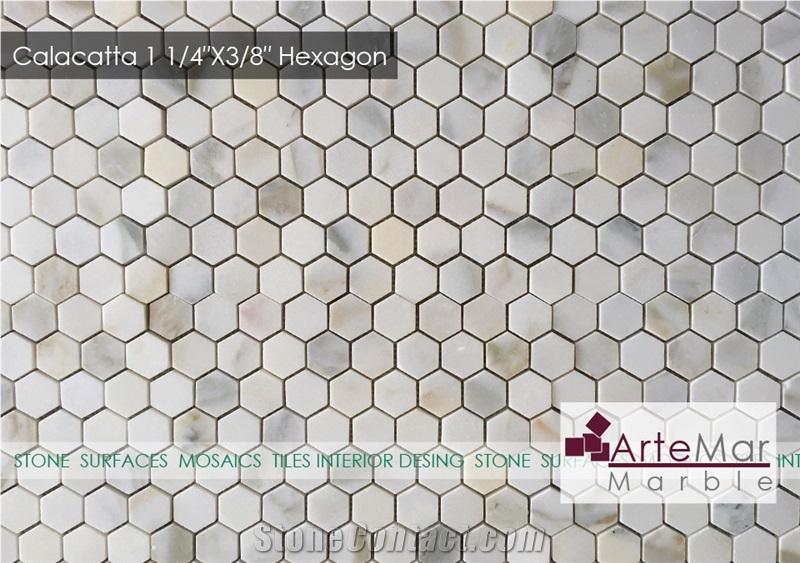 Calacatta Turkish White Marble Mosaic - Hexagon - Basket - Brickbone