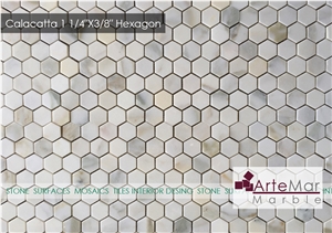 Calacatta Turkish White Marble Mosaic - Hexagon - Basket - Brickbone