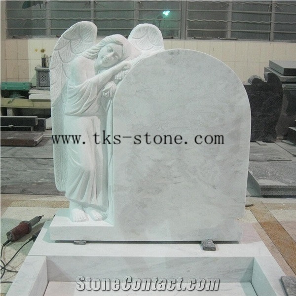 America Style Angel Headstones Monument&Tombstone, White Marble Headstones