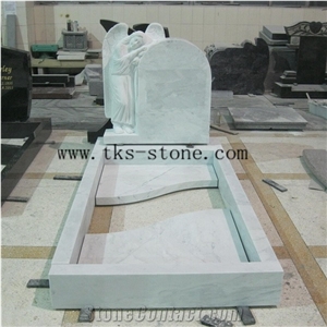 America Style Angel Headstones Monument&Tombstone, White Marble Headstones