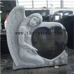America Style Tombstones.Heart Angel Carving Monument Tombstone, White Granite Monument & Tombstone