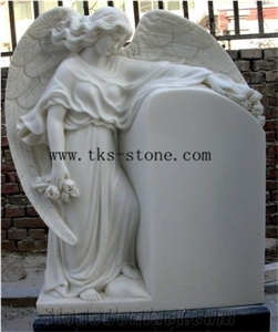 Angel Carving White Marble Engraved Tombstone&Monument