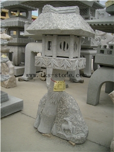 Animal Plant Carving Chinese Lantern, Grey Granite Chinese Lantern