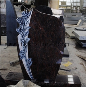 Aurora Polished Flower Carving Monument & Tombstone,Brown Granite Western Style Tombstones