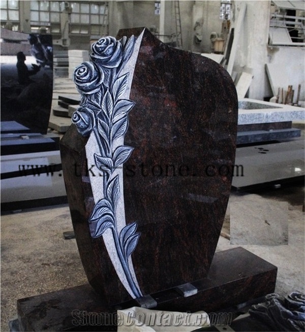 Aurora Polished Flower Carving Monument & Tombstone,Brown Granite Western Style Tombstones