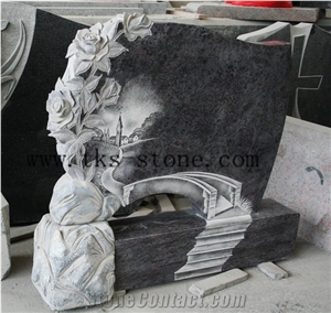 Bahama Blue Flower Carving Tombstone Monument,Custom Headstones Monuments