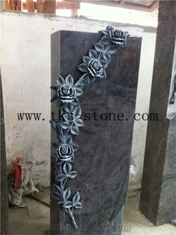 Bahama Blue Granite Flower Carving Monument & Tombstone, Western Style Tombstones