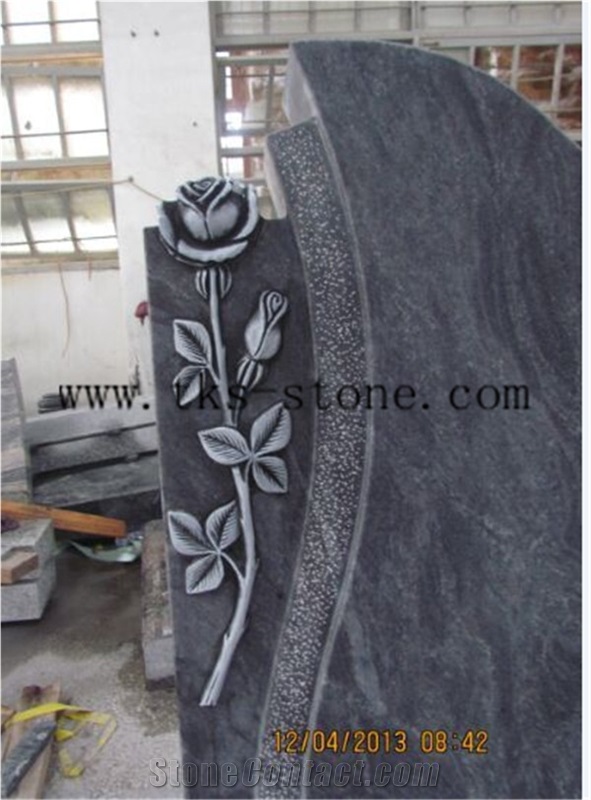 Bahama Blue Granite Flower Carving Monument & Tombstone, Western Style Tombstones