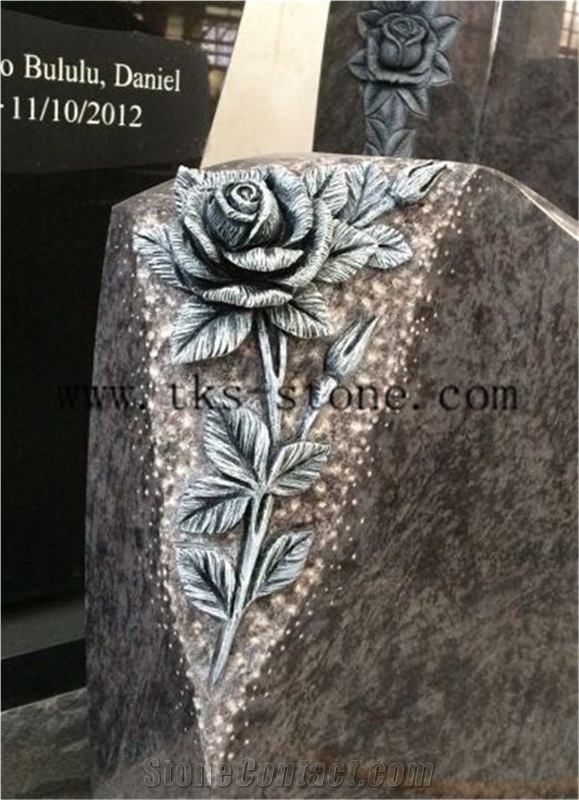 Bevel Headstones Brown Granite Flower Monuments & Tombstone, German Style Tombstone,Carving Monument