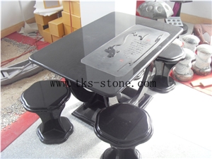Black Garden Furniture,Oriental China Style Bench&Table,Tea Culture Table