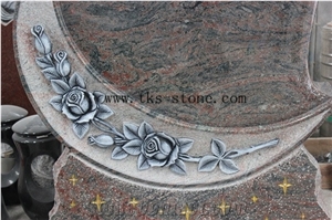 Brown Granite Heart Tombstones,Flower Heart Carving Gravestone