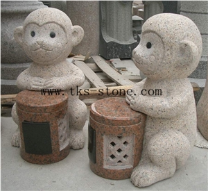 China Beige Granite Animal Garden Lanterns, Owl Monkey Garden Lamps