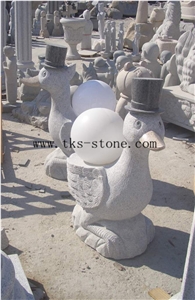 China Beige Granite Animal Garden Lanterns, Owl Monkey Garden Lamps