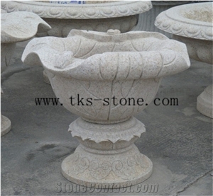 China Beige Granite Flower Pot,Beige Granite Exterior Planters,Stone Planter Pots Caving,Landscaping Planters,Outdoor Planters