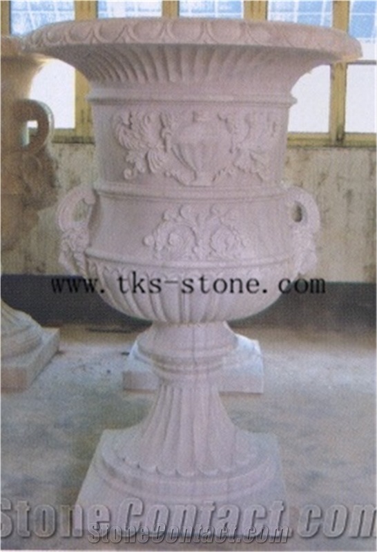 China Beige Granite Flower Pot,Beige Granite Exterior Planters,Stone Planter Pots Caving,Landscaping Planters,Outdoor Planters