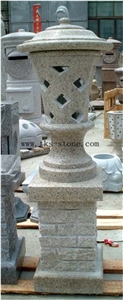China Beige Granite Garden Lanterns,Chinese Granite Lamps,Lanterns Sculptures,Lamps Caving
