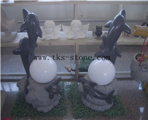 China Black Granite Dolphin Animal Garden Lanterns