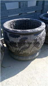 China Blue Limestone Carving Planter Vase Cheap Price External Furniture Planter
