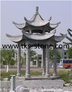 China Blue Limestone Pavilion,Sculptured Gazebo,Garden Gazeo with Carving,Chinese Garden Pavilion